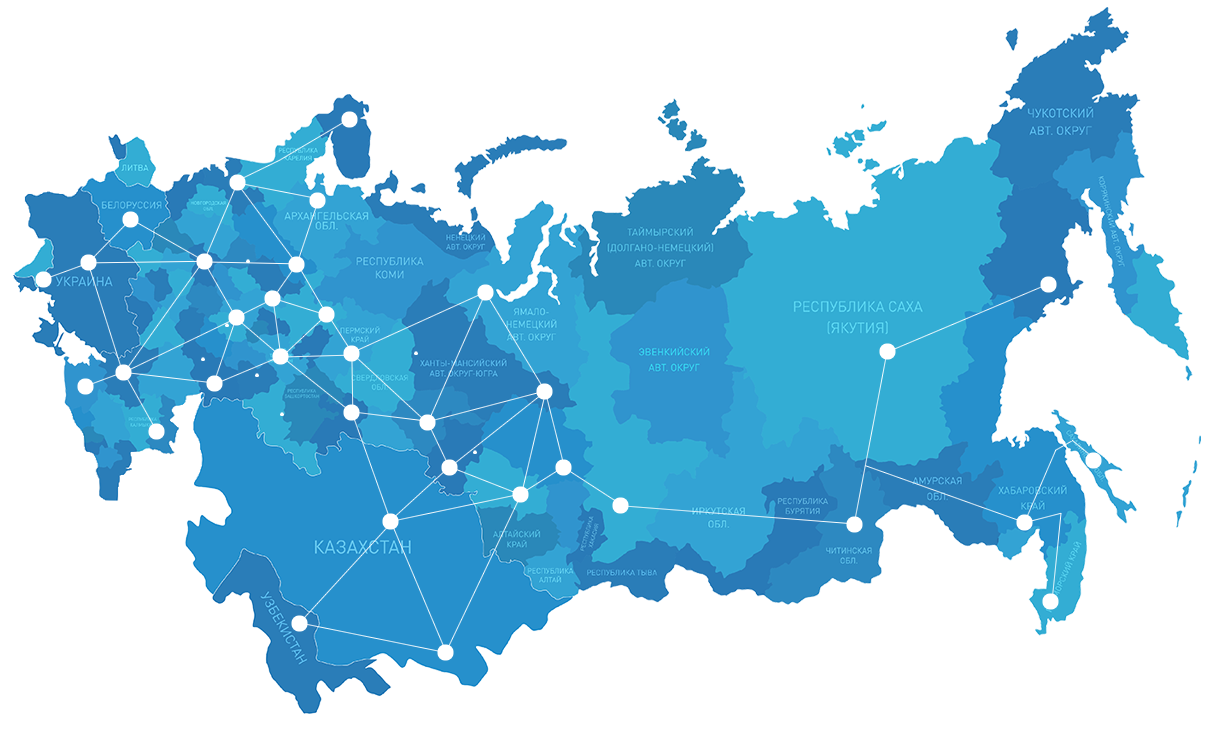 Карта логистической сети поставок по России и СНГ